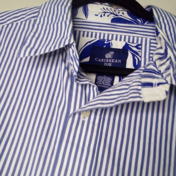 Caribbean Joe Shirt Men XL Button Up Long Sleeve Nautical Stripe Blue White - Picture 9 of 15